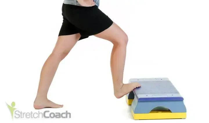 leg half on block with heel streching down